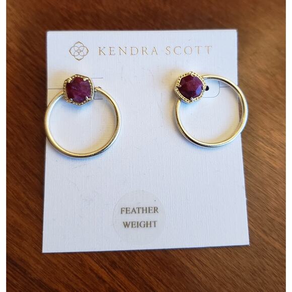 Kendra Scott NWT Feather weight Davie Hoop Earrings Raspberry‎ stone gold hoop - Picture 2 of 3